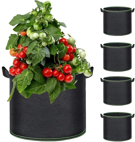 ROEOWENE 5PCS Sac de Plantation 20L Sac à Plantes avec Poignées Sac Pomme de Terre Sac Géotextile 5 Gallons Sacs de Culture Non Tissé Pots de Jardin pour Plantes,Fleurs, Fraises Grow Bag