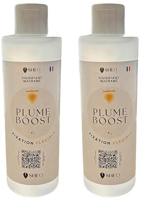Plume Boost Flexible Durcisseur textile transparent - Sheo - Colle Textile - Rigidifiant plumes en macramé - Colle macrame - Stabilisateur amidon tissu - Gabarit feuille macramé 500ml