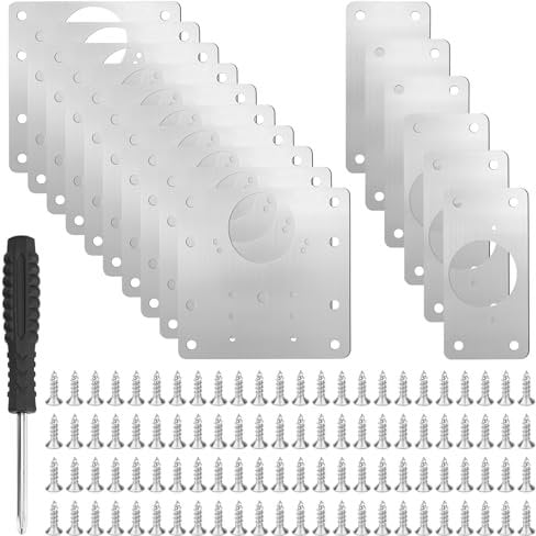16PCS Cabinet Hinge Repair Plate, Cupboard Hinge Repair Plate with 96PCS Screws, Kitchen Door Hinge Repair Plate Stainless Steel Hinge Repair Brackets with Holes &Screwdriver for Wood Furniture