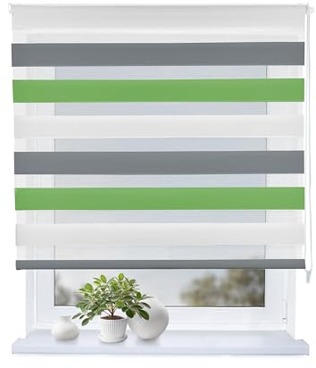 Rollmayer Doppelrollo mit Bohren Schraubmontage Weiß Grau Grün B145xH130cm | Fensterrollo Duo Rollo Sonnenschutzrollo Zebrarollo Seitenzugrollo fur Fenster und Tur