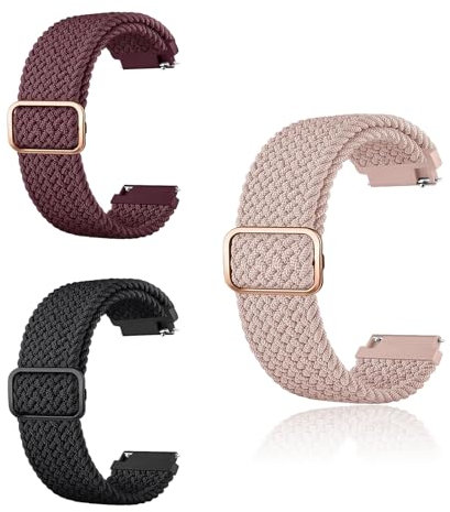 PHMING 3 Pièces Bracelet Montre 20mm, Tresse en Nylon Réglable Bracelet 20mm, pour Watch GT3/Buds et Galaxy Watch