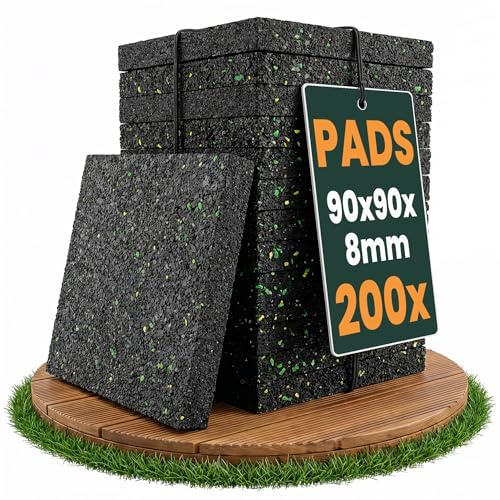 FUX Terrassenpads 200 Stück - 90x90x8mm - Gummigranulat Unterlage | Langlebige Gummipads für Terrasse, Balkon oder Garten, Recyceltes Gummigranulat sorgt für optimale Druckverteilung