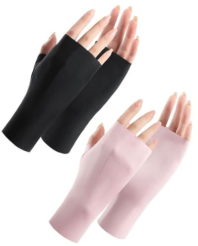 CULEB 2 Paar UV Shield Handschuhe,Maniküre Fingerlose Handschuhe,Professionelle UPF50+ Anti-UV Schutz Handschuh Ohne Fingerkuppen für Maniküre Nagellack Fitness Radfahren(Rosa,Schwarz)