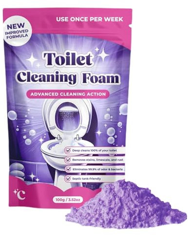 Effervescent FizzClean - Polvo de limpieza de inodoro, tecnología de espuma de acción rápida, fórmula segura para eliminar cal, óxido y olores, limpiador de baño multisuperficie