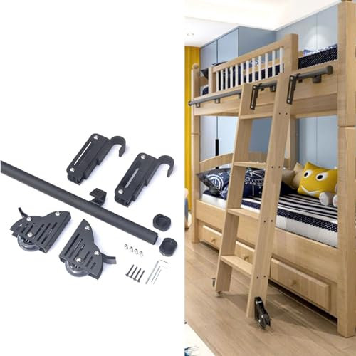Kit de herramientas para escalera deslizante, riel de metal de 7 m con montaje de rodillo de suelo y gancho, ideal para biblioteca y uso doméstico, acabado negro duradero, no incluye escalera