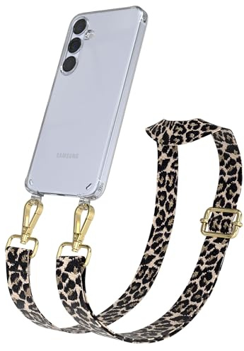 EAZY CASE Handykette - Verstellbares Taschenband kompatibel mit Galaxy S25 Plus, Schulterriemen, Handykordel mit Silikon Hülle, Umhängetasche, Leo - Schwarz Beige Gold