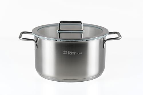 lätt Home Cacerola Acero Inoxidable 24 cm Diámetro Apta para Cocina de Inducción Vitrocerámica Gas Eléctrica y Horno – Tapa con Borde de Silicona – Fondo Full Induction 5 Capas - Libre de PFOA y PTFE