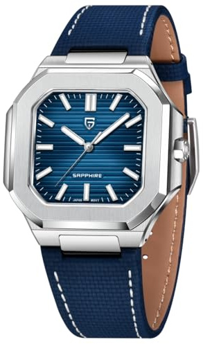 Pagani Design luxuriöse achteckige Quarzuhr, Saphirglas, 37 mm Edelstahlgehäuse, 100 Meter wasserdicht, Japanisches Uhrwerk