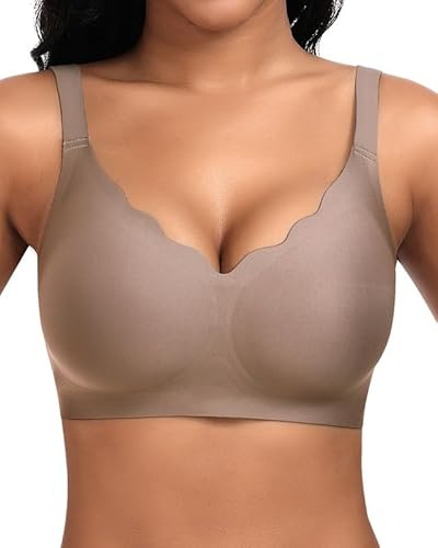 Jiuday BH Damen ohne Bügel Große Brüste Nahtloser Push Up BH Soft Bequemer Seamless Bra T Shirt Bügelloser Gepolstert Klassische Bralette (Kaffee,2XL)
