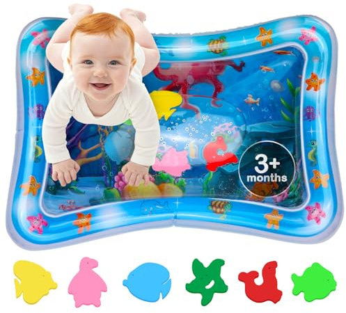 Alfombra Inflable de Agua para Bebé, Estimulación Sensorial | Libre de BPA, Resistente a Fugas, Fortalece Músculos del Cuello y Brazos, Plegable para Viajes, Azul