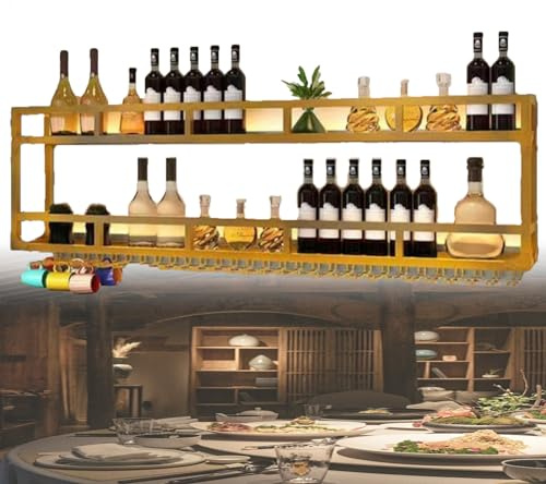 Gold Wall Mounted Wine Rack - Industrial Bottle Storage Unit for Home Bar Restaurant & Wine Cellar - Stylish 150x20x55cm Alcohol nizer