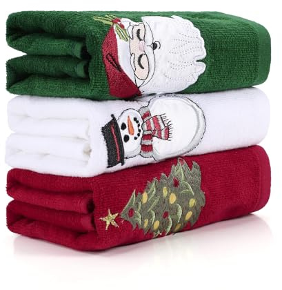 Geschirrtücher Weihnachten Küchentücher, 3 Stück Weihnachtshandtücher Dekorative, Baumwolle Handtücher Weihnachten Küchenhandtücher, Trockentücher Küche Geschirrtuch, Handtücher für Badezimmer