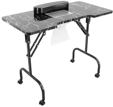 TFGXUE Nageltisch mit Absaugung, Maniküre Tisch Klappbar, Tragbaresmanikürtisch mit Rollen(gebremst), Montagefrei, Nageldesign Tisch mit Staubbeutel und Tragetasche