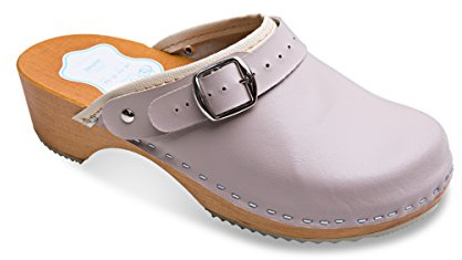 FUTURO FASHION® - Zuecos de Cuero auténtico con Suela de Madera - para Mujer - Colores Lisos Unisex - Tallas 36-42