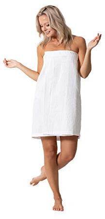 Turkish Linen Women’s Waffle Spa Body Wrap with Adjustable Closure (One Size, White)