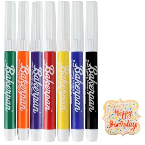 Bakerpan Lebensmittelmarker, essbare Marker mit Standardspitze für Keksdekoration, essbare farbige Tintenstifte – Set mit 7 Stück