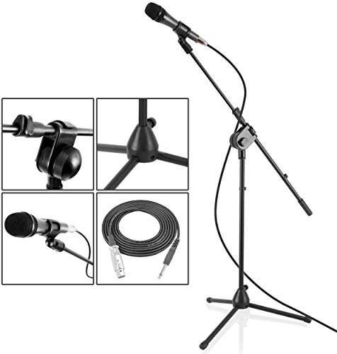 PYLE PMKSM20 Dynamic Microphone with Tripod Stand Adjustable Height 2.6-5.1 Includes 15 ft XLR Cable