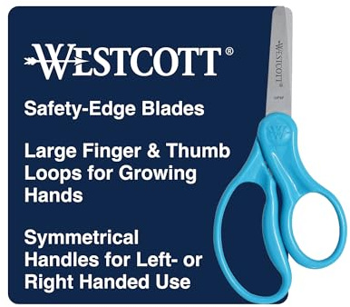 Westcott 15968 Right- and Left-Handed Scissors, Classic Kids' Scissors, Back to School, Classroom Supplies, Ages 4-8, 5-Inch Blunt Tip, Neon Blue