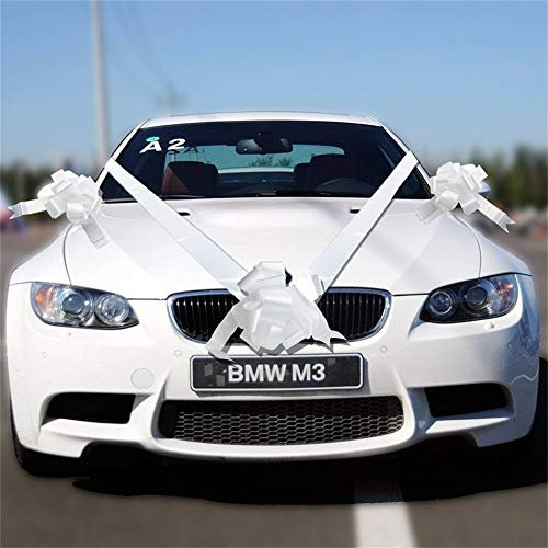 Time to Sparkle 5 Bows + 7M Ribbon Wedding Car Ribbon Decoration Kit Wrapping Large Bow (White)