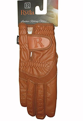 Ryda Tan or Brown Ladies Leather Horse Riding Gloves (Tan, Small)
