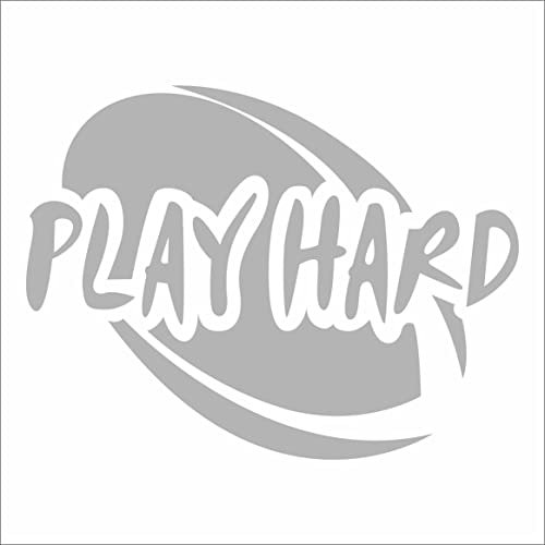 INDIGOS UG Auto Aufkleber Play Hard Rugby Silber - 114mmx88mm - Autoaufkleber - Tuning - Sticker - Heckscheibe - Fahrrad - Motorrad - UV beständig