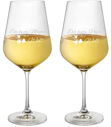 AMAVEL Weißweingläser, 2er Set Weingläser mit Gravur für Mama und Papa, Motiv 3, gravierte Weingläser aus Klarglas