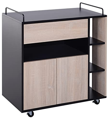 HOMCOM Carrello da Cucina Multiuso Moderno con Ruote Cassetto Anta in Legno Rovere, 76,5x40x82cm