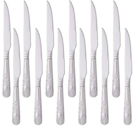 Buyer Star 12 coltelli da Bistecca, Set di Posate in Acciaio Inossidabile Stoviglie d'Argento, lucidato a Specchio