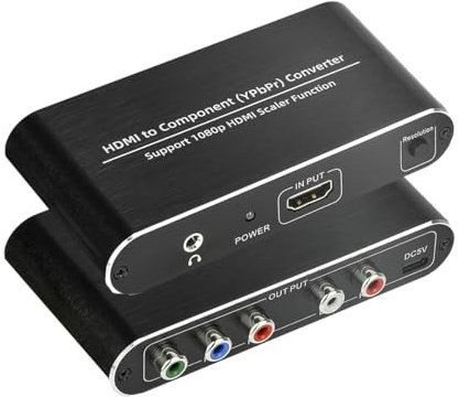HDMI to Component Converter with Scaler Function, HDMI to YPbPr 5RCA RGB Scaler Adapter V1.4 with R/L Audio Output Support for MacBook TV Blu-Ray DVD PS4 DVD, PSP, Xbox 360,Amazon Fire TV