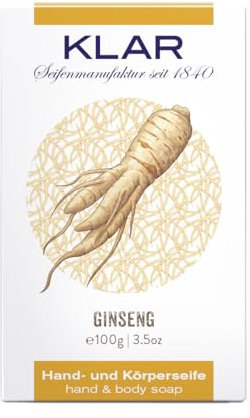 Klar Seifen Ginsengseife 100g, Cosmos zertifiziert, palmölfrei, geeignet für trockene und empfindliche Haut, Seife 10980