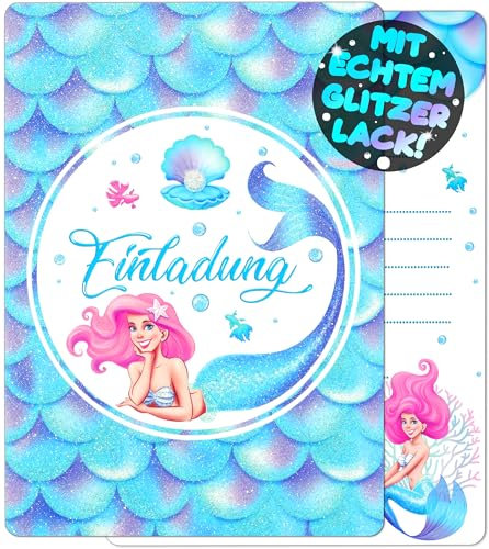 12x GLITZER Meerjungfrau EINLADUNGSKARTEN KINDERGEBURTSTAG Mädchen Junge - die Nixen PARTY Karten sind die Meerjungfrau EINLADUNG für Mädchen Jungen Kinder GEBURTSTAG Einladung Meerjungfrau MERMAID