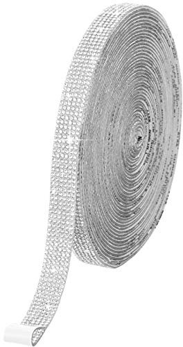 Selbstklebendes Kristall Strass Diamant Band DIY Dekoration Aufkleber mit 2 mm Strasssteine für Kunst Handwerk, DIY Aktivität Auto Handy Dekoration (Silbern, 0,51 Zoll x 9 Yards)