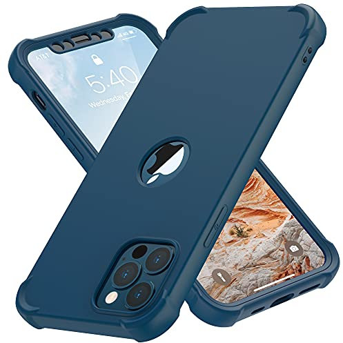 ORETECH Coque pour iPhone 12 Pro Max + 2 Pièces Verre Trempé Protection écran, 2 en 1 Antichoc Souple Silicone TPU Arrière Rigide PC Avant Housse de Protection pour iPhone 12 Pro Max 6,7 Bleu