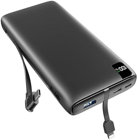 SOARAISE Batterie Externe 26800mAh, 22.5W QC 3.0 Charge Rapide Power Bank avec 4 Sorties & 2 Câbles Intégrés USB C Chargeur Portable pour Smartphones et Tablettes