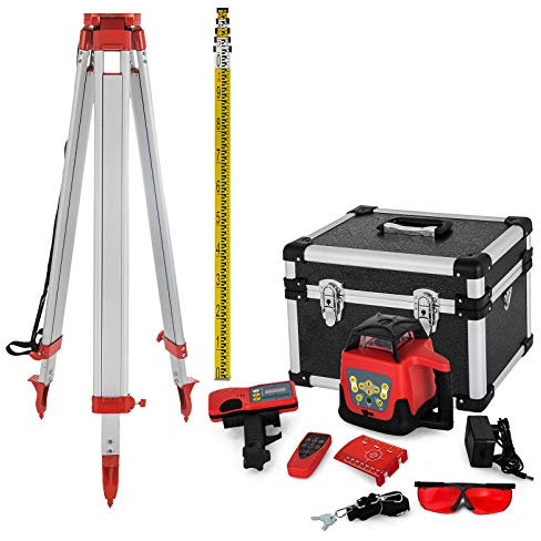 VEVOR Nivel de Láser Rojo Rotatorio Auto-Nivelante 250m, Kit de Trípode y Bastón para Niveles Automáticos 5 m, Trípode de Nivel Plegable para Herramientas Automáticas de Medida y Láseres