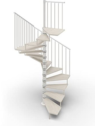 Escalera de caracol de planta cuadrada 120 x 120 cm. Tekla 13 peldaños – Altura entre los pisos 267 – 312 cm (blancada, acero blanco)