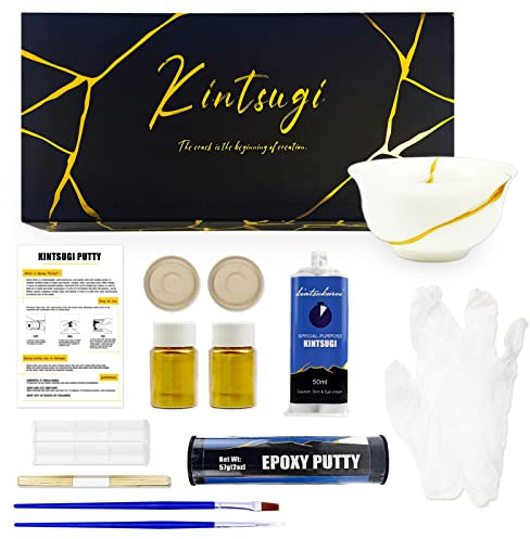 Kintsugi Repair Kit Gold Upgrade, Kintsugi kit Repair Your Meaningful Ceramics with Gold Glue & Epoxy Putty, Craft, Starter Ceramic Perfect for Beginners