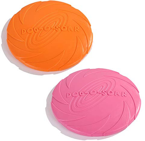Anguiren 2 Pack Dog Flying Disc Toy Large 8.7 inches, Pet Nature Rubber Interactive Toy , Portable and Soft Dog Toy Saucer Flying Disc Durable Pet Supplies for Training Floating Flying ( Orange, Pink)