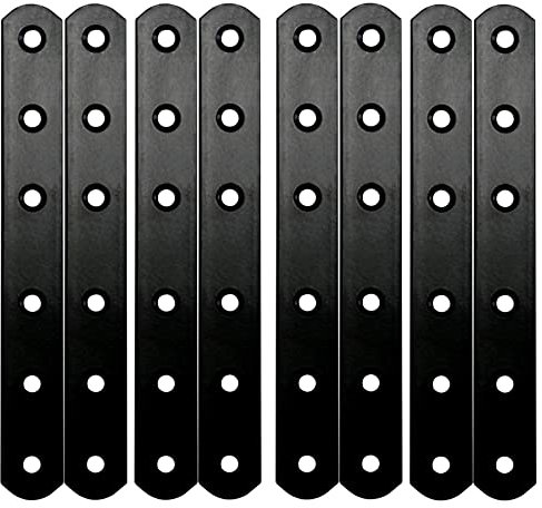 RedBee 8Pcs Flat Straight Brackets, 3mm Thick 157mm x 20mm Mending Plate for Wood, Black Metal Joining Connector Table Shelf Cabinet Bookshelves Bed (S-157-20-3-8p-2)
