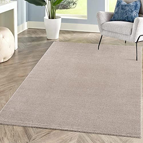 carpet city Teppich Einfarbig Beige Wohnzimmer - Rechteckig 140x200 cm - Hochtief-Streifen-Muster, 3D-Effekt - Kurzflor Teppiche Modern - Deko Home&Living