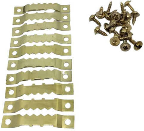 Terryshop74 20 pezzi Ganci dentati per quadri, dentellati completi fi viti colore oro ottonati appendi quadro gandi dietro euadri