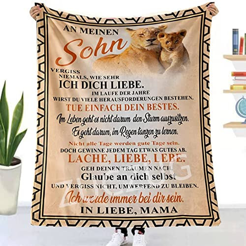 Kuscheldecke Flauschige Personalisierte Geschenke an Meinen Sohn Decke von Mama, Briefdecke für Meinen Sohn, Super Weiche Flanelldecke Mikrofaser Decke Positiv Ermutigen Liebe, Geeignet Sofa, Bett