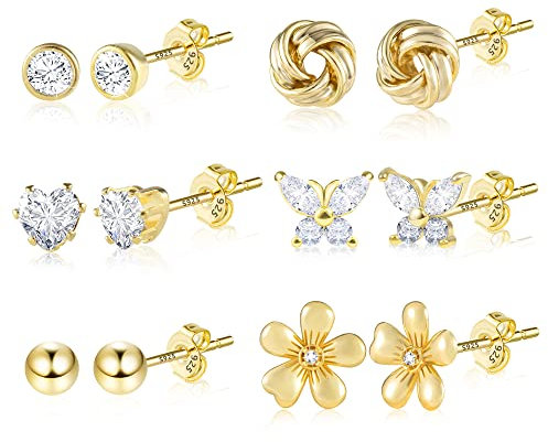 ALEXCRAFT Ohrstecker Gold Klein Set For Damen Mädchen Cubic Zirkonia Hypoallergen Stud Ohrringe Gold Set 6 Paar