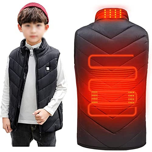 GOZYLA Elektrische beheizte Winterjacke for Kinder, USB-beheizte Kinderjacke, intelligenter beheizter Mantel, elektrische Körperwärmerweste, elektrische Heizweste (Color : Black, Size : 140cm)