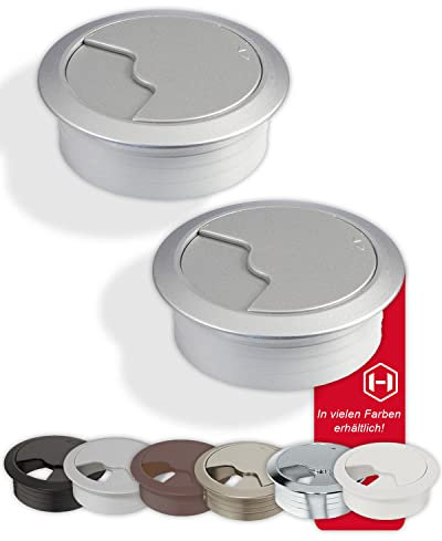Gedotec Pasacables de escritorio de plástico ABS estable, 2 unidades de pasacables redondos de 80 mm | ENTRY | caja de cables óptica de aluminio | guía de cables para presionar | canal de cable