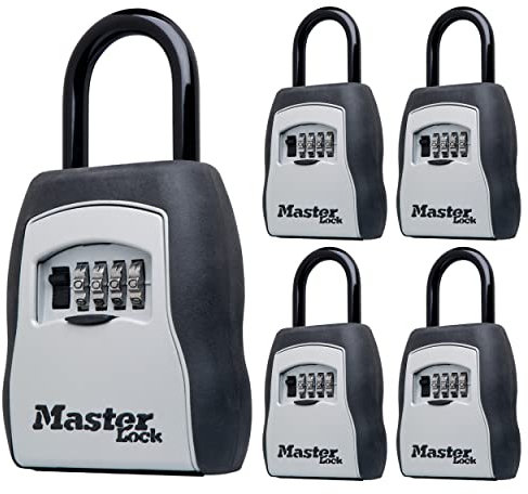 Master Lock, Caja de seguridad para exteriores con cerradura de combinación, capacidad para 5 llaves, paquete de 5, 5400EC5, color negro