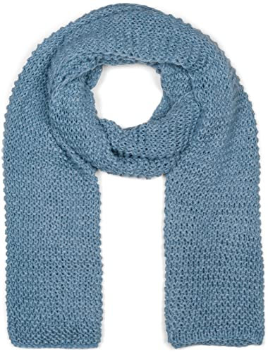 styleBREAKER Damen langer Strick Schal mit Wellen Strickmuster, warmer Winter Strickschal Einfarbig 01018168, Farbe:Taubenblau