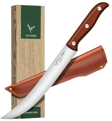 TAN REN Butcher Breaking Knife 8 Inch, Stainless Steel Trimming Knife