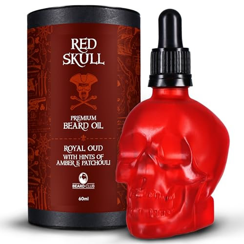 Beard Club Red Skull Bartöl 60 ml – Oud Duft-Bartöl für Männer – Bartweichmacher für Männer mit Arganöl zur Bartpflege und Pflege – Natürliches Herren-Bartöl Totenkopf-Schnurrbartöl