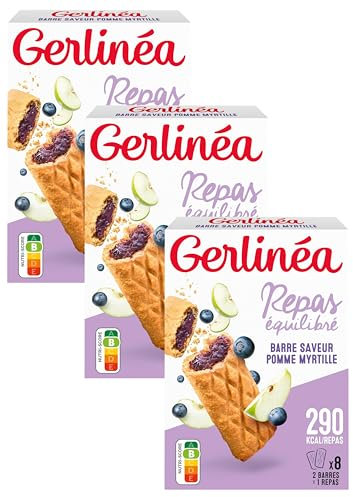 Gerlinéa - Barre Fourrée - Substitut de Repas Complet et Rapide - Saveurs : Pomme Myrtille - 199289 (Lot de 3)
